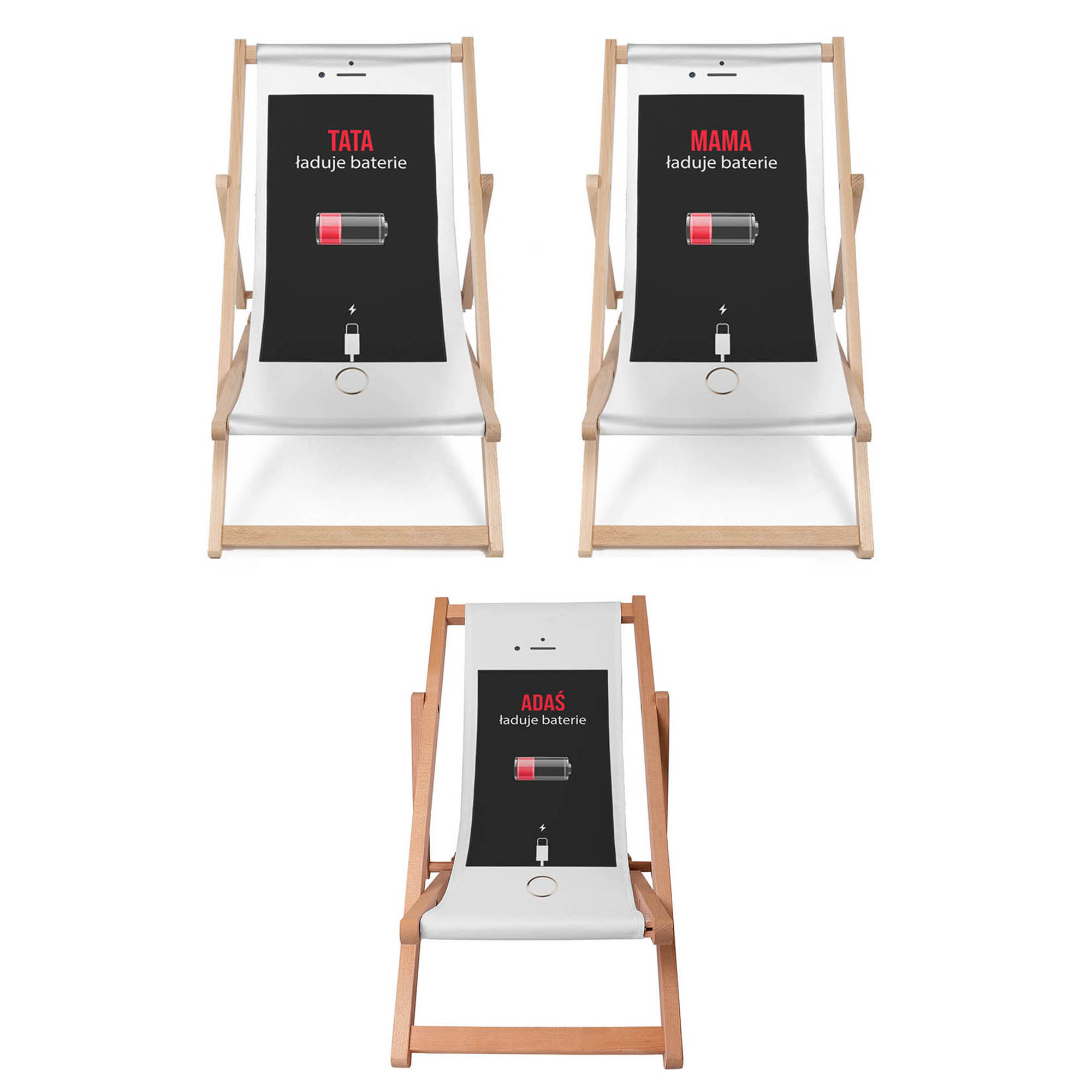 Komplet leżaków 2+1 Personalizacja Baterie