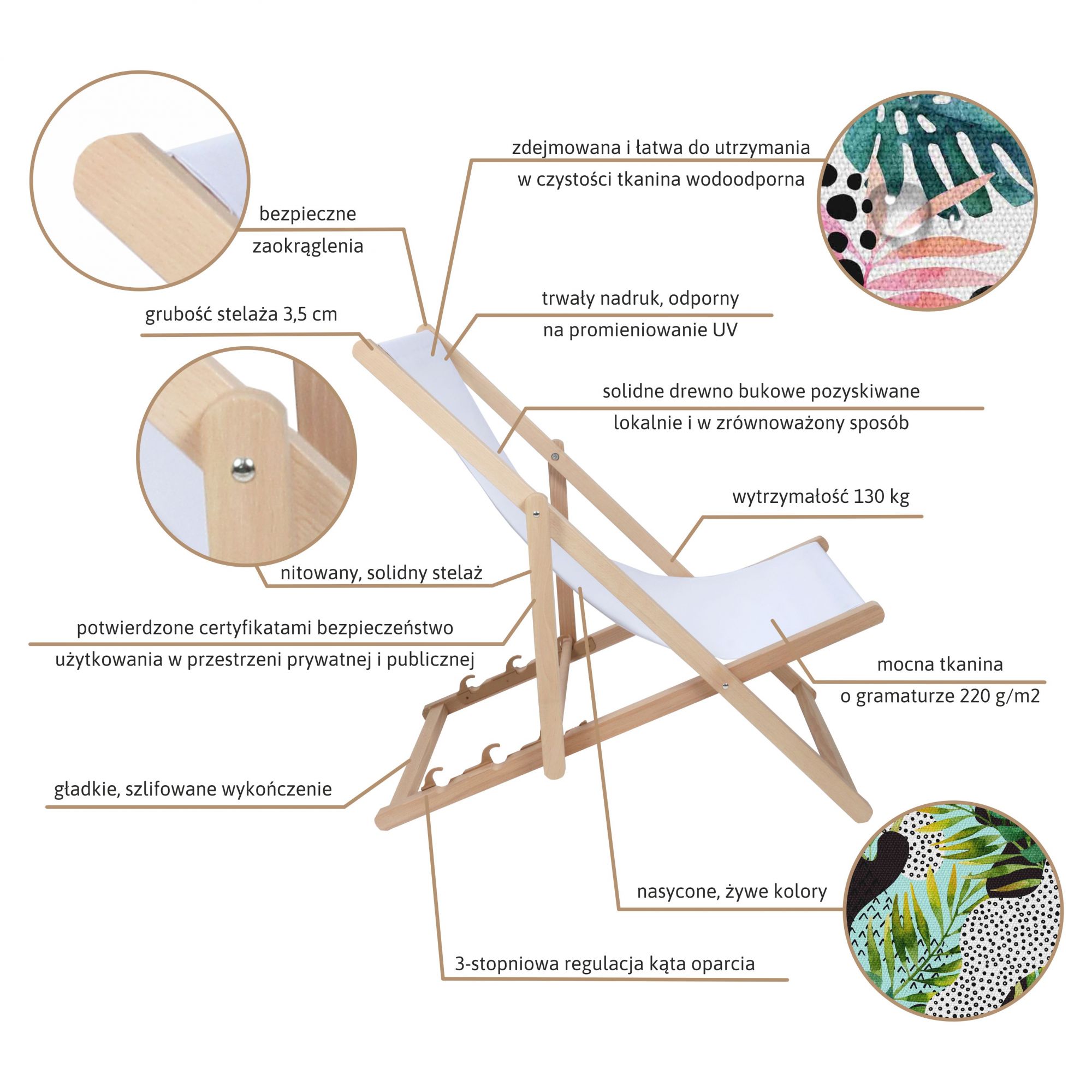 Leżak drewniany Life Is A Wave