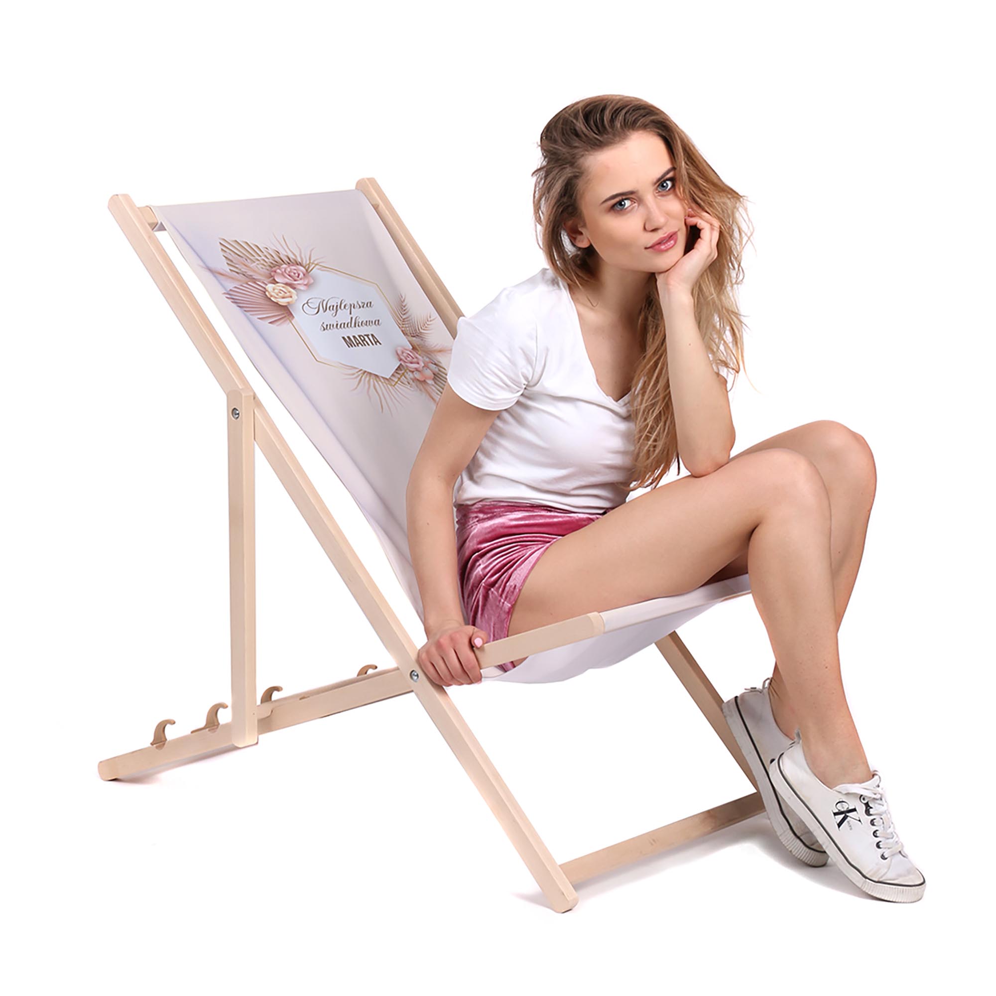 Leżak drewniany Personalizacja Najlepsza Świadkowa Pink