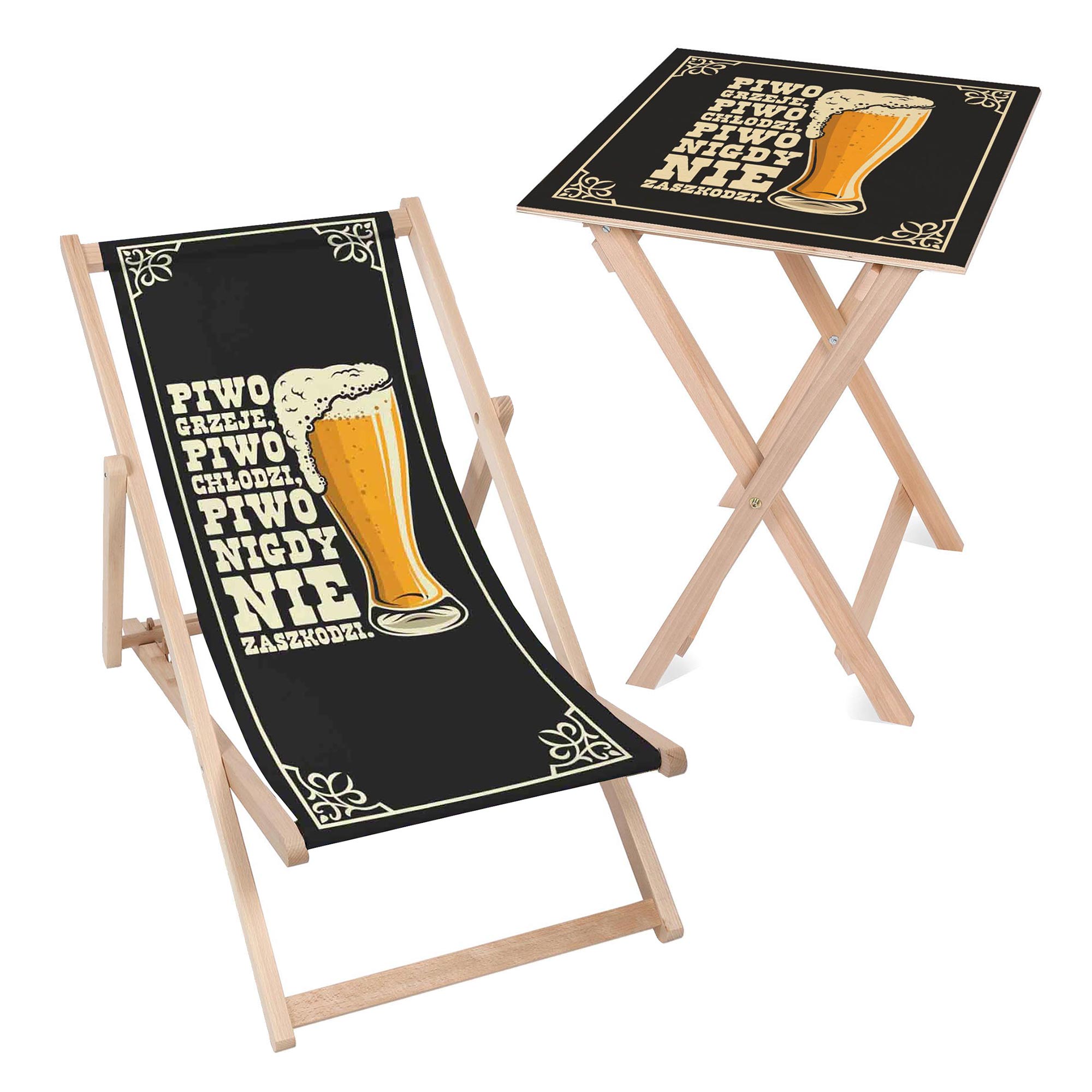Zestaw Leżak i stolik dla Taty Piwo nie Zaszkodzi
