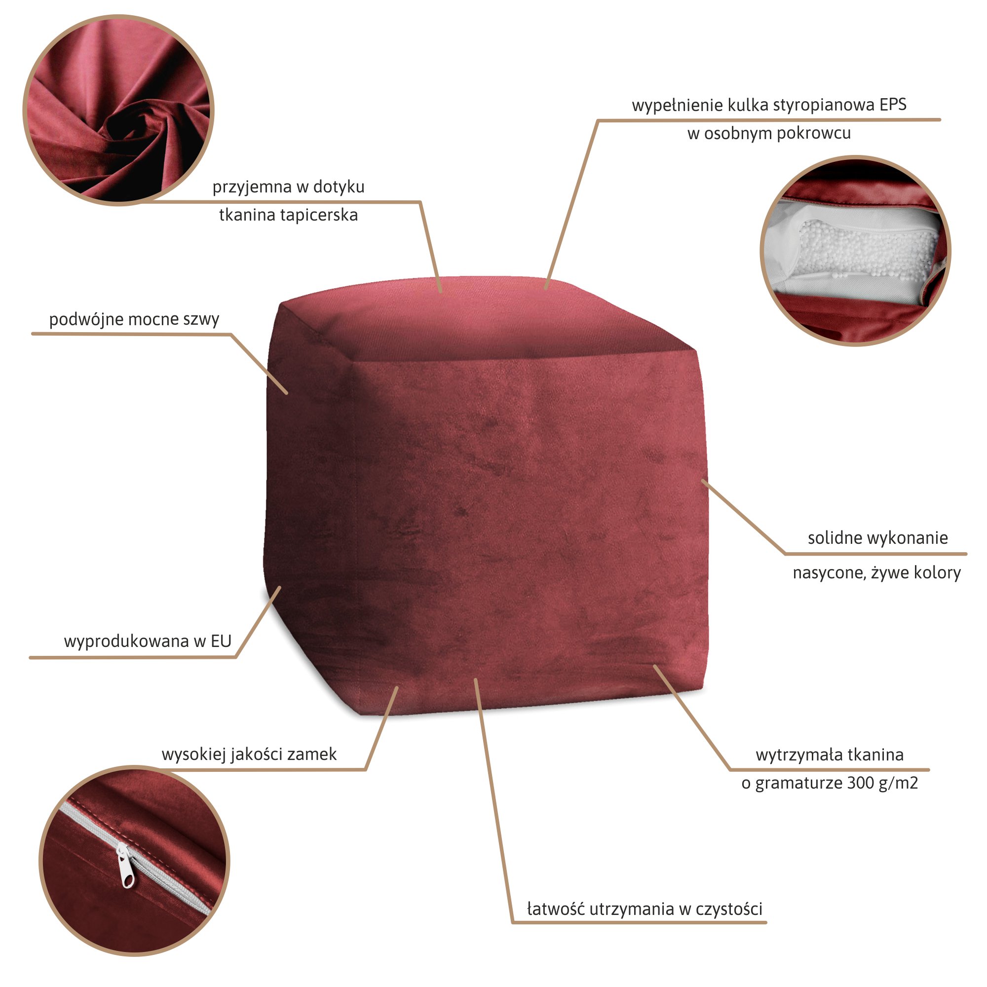 Puf Cube Burgundy