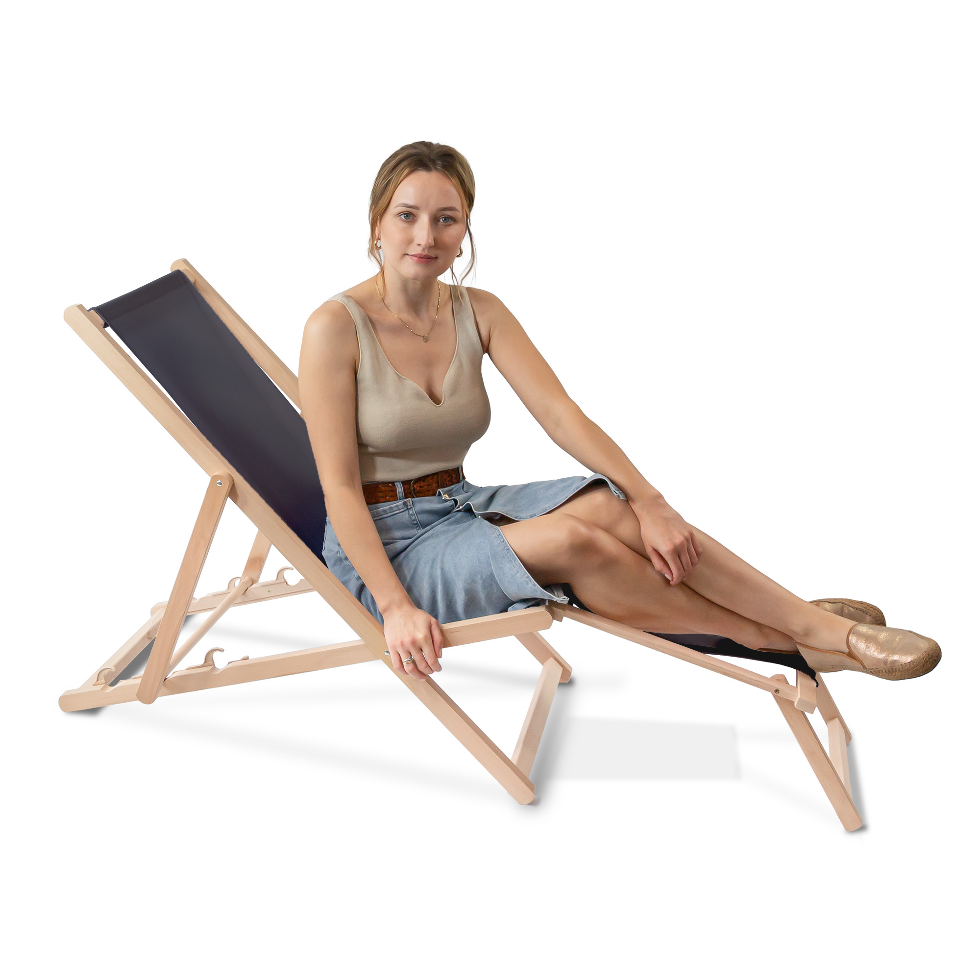 Leżak drewniany z podnóżkiem Charcoal