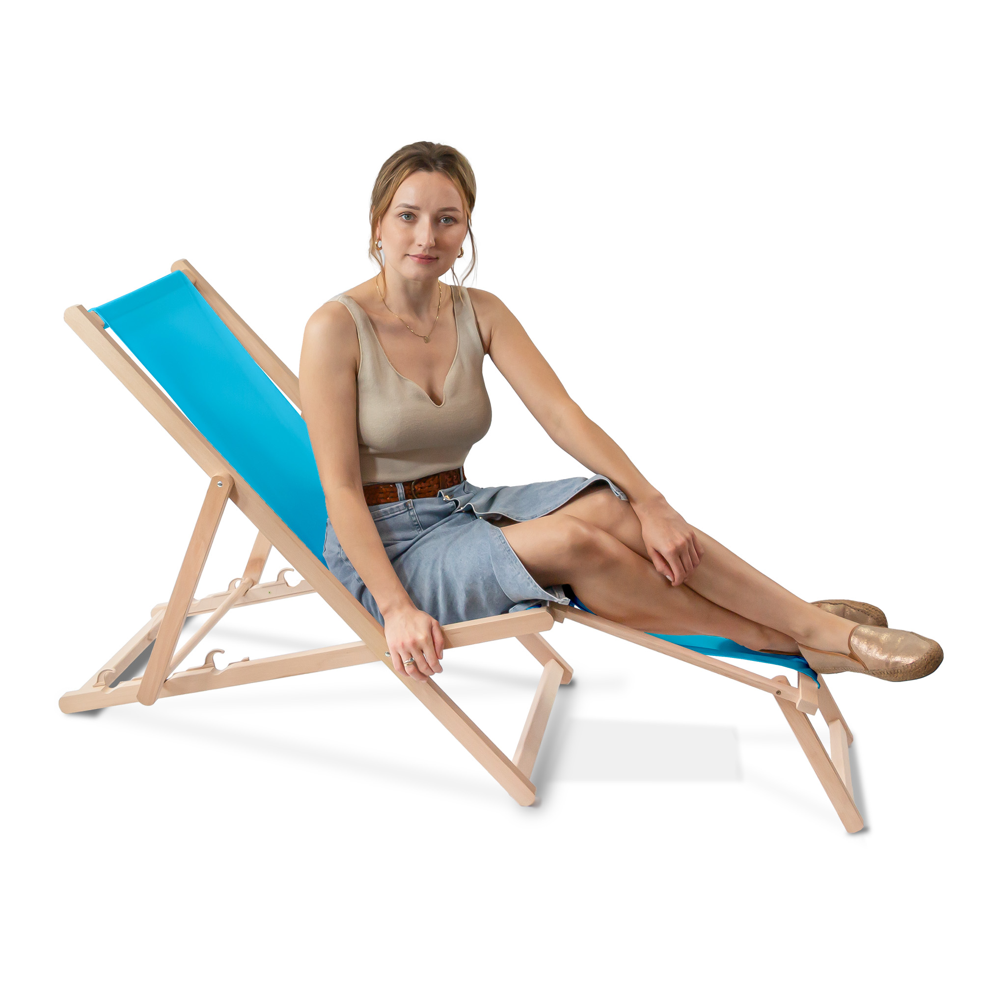 Leżak drewniany z podnóżkiem Sky