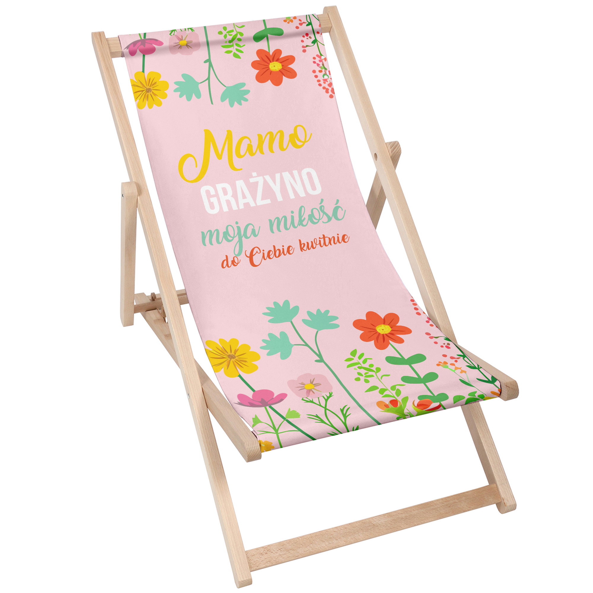 Leżak drewniany Mamo moja miłość do Ciebie kwitnie PERSONALIZACJA