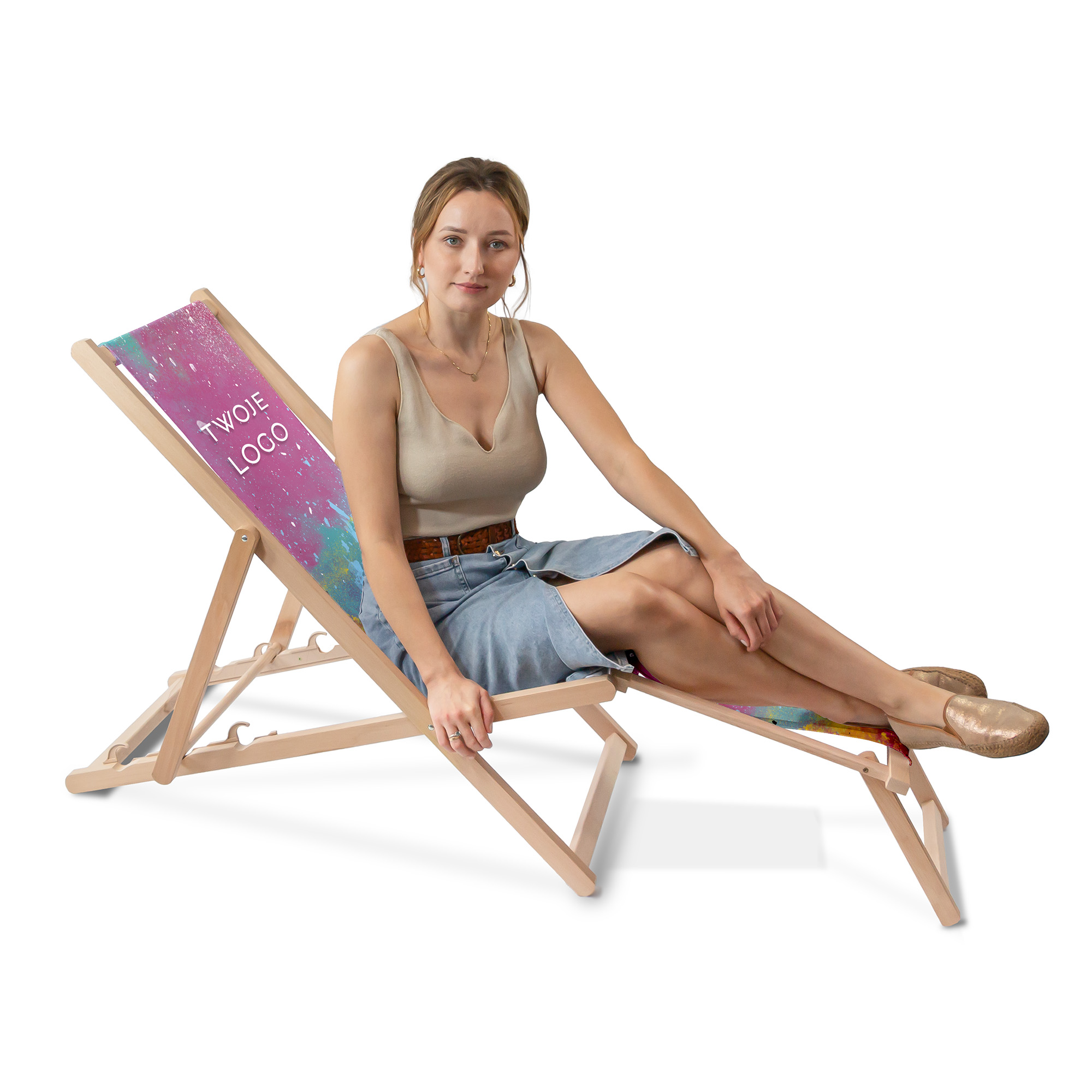 Leżak drewniany z podnóżkiem Twoje Logo