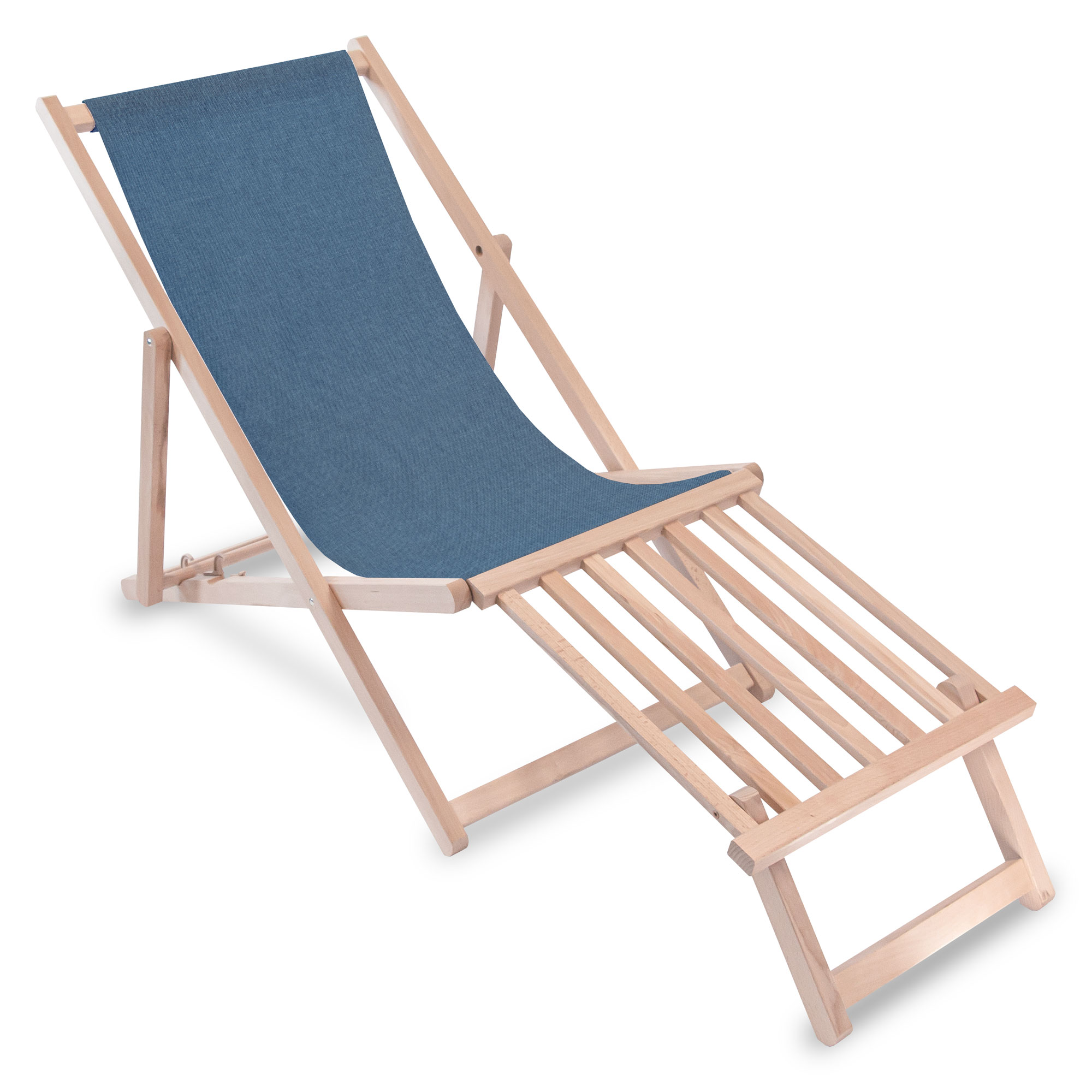 Leżak drewniany z podnóżkiem drewnianym Imitacja Lnu Denim Dream