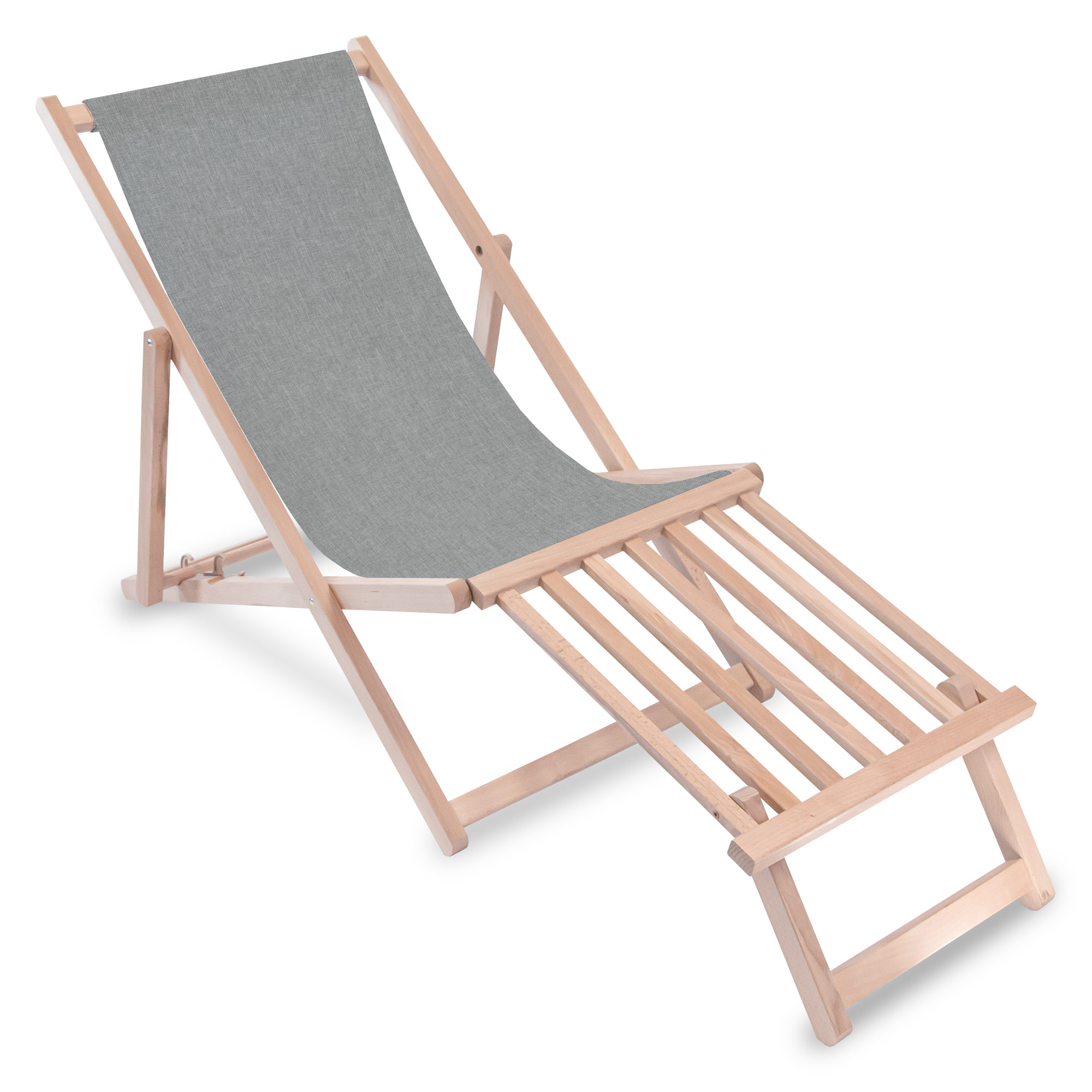 Leżak drewniany z podnóżkiem drewnianym Imitacja Lnu Light Grey