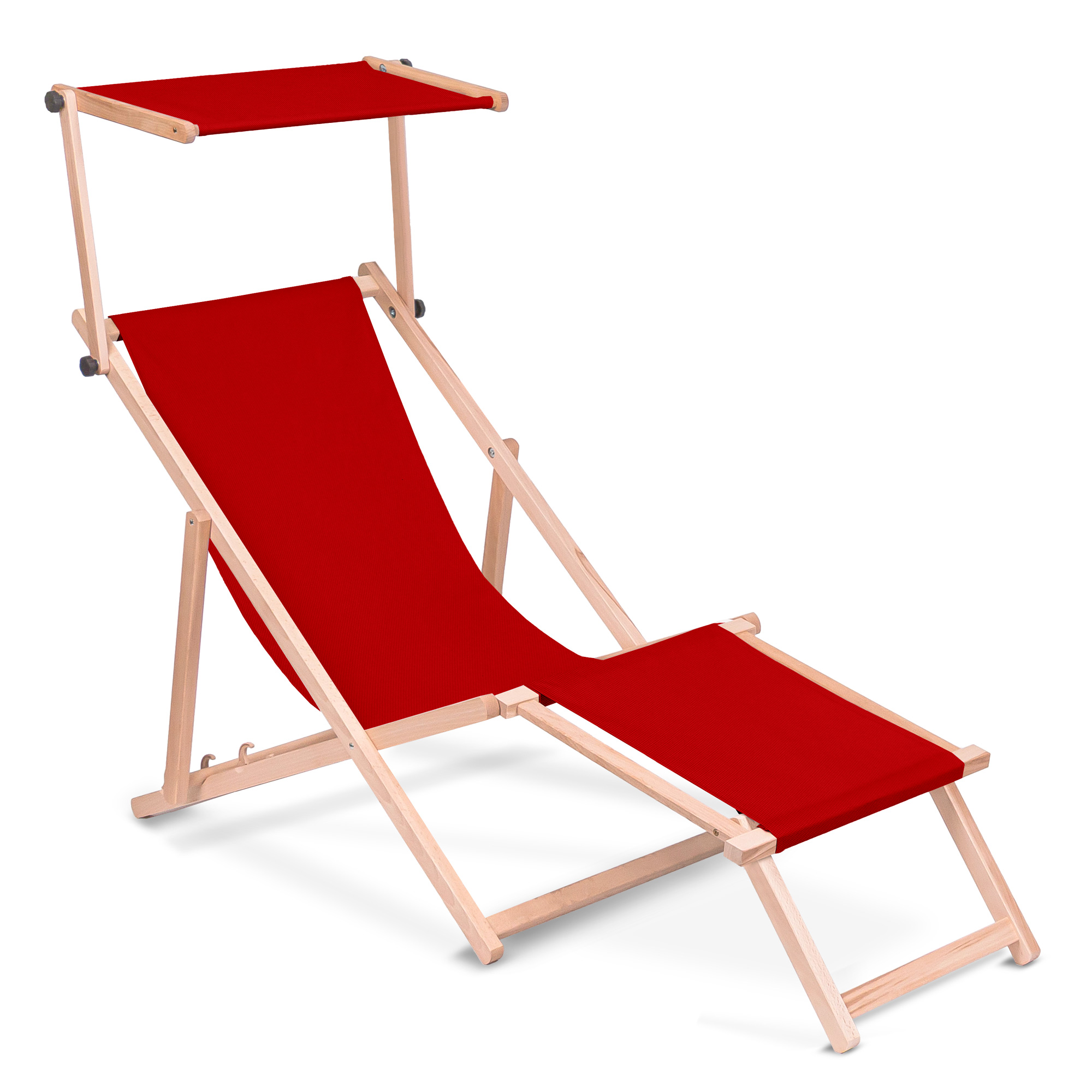 Leżak drewniany z daszkiem i podnóżkiem Red