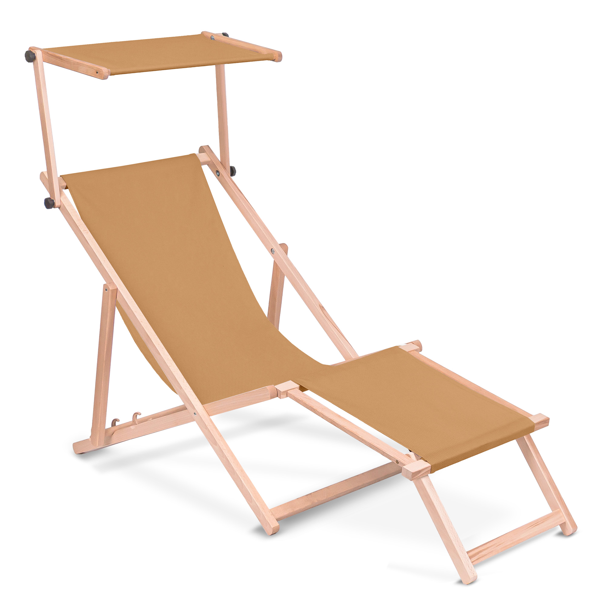 Leżak drewniany z daszkiem i podnóżkiem Beige