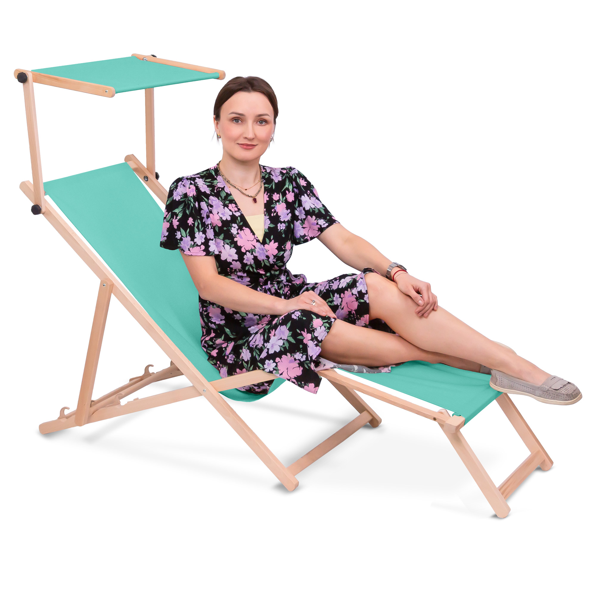 Leżak drewniany z daszkiem i podnóżkiem Lazur