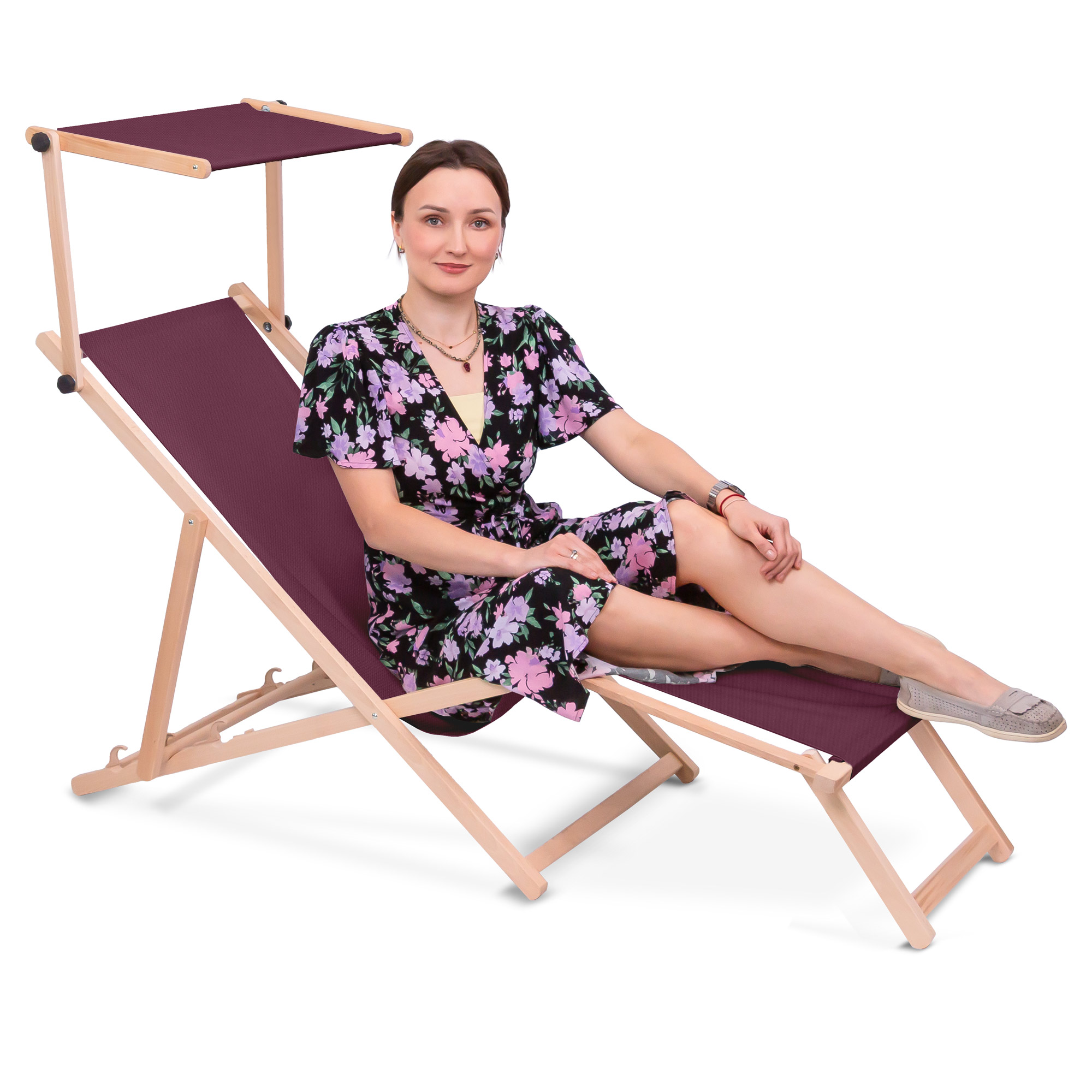 Leżak drewniany z daszkiem i podnóżkiem Plum