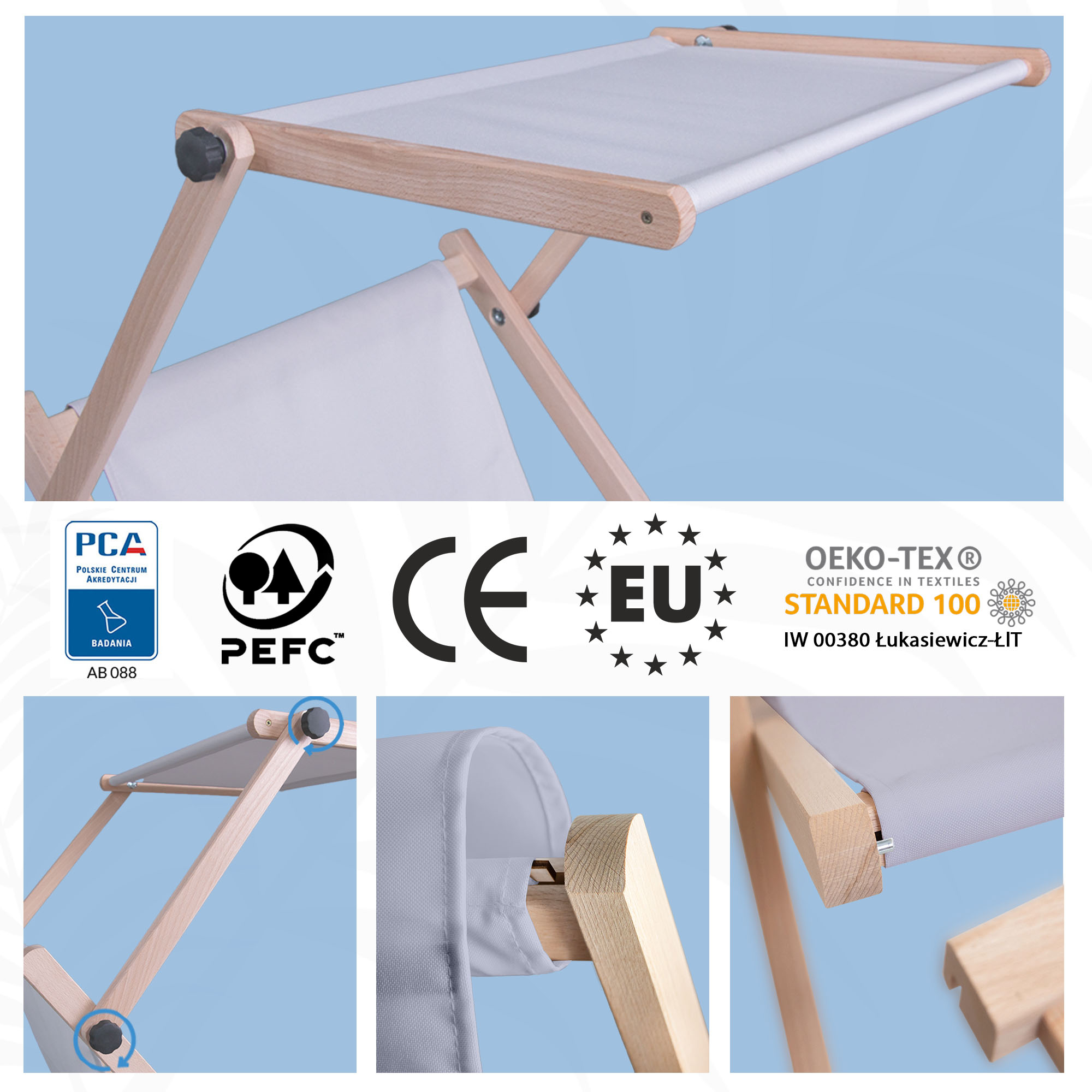 Leżak drewniany z daszkiem i podnóżkiem Plum