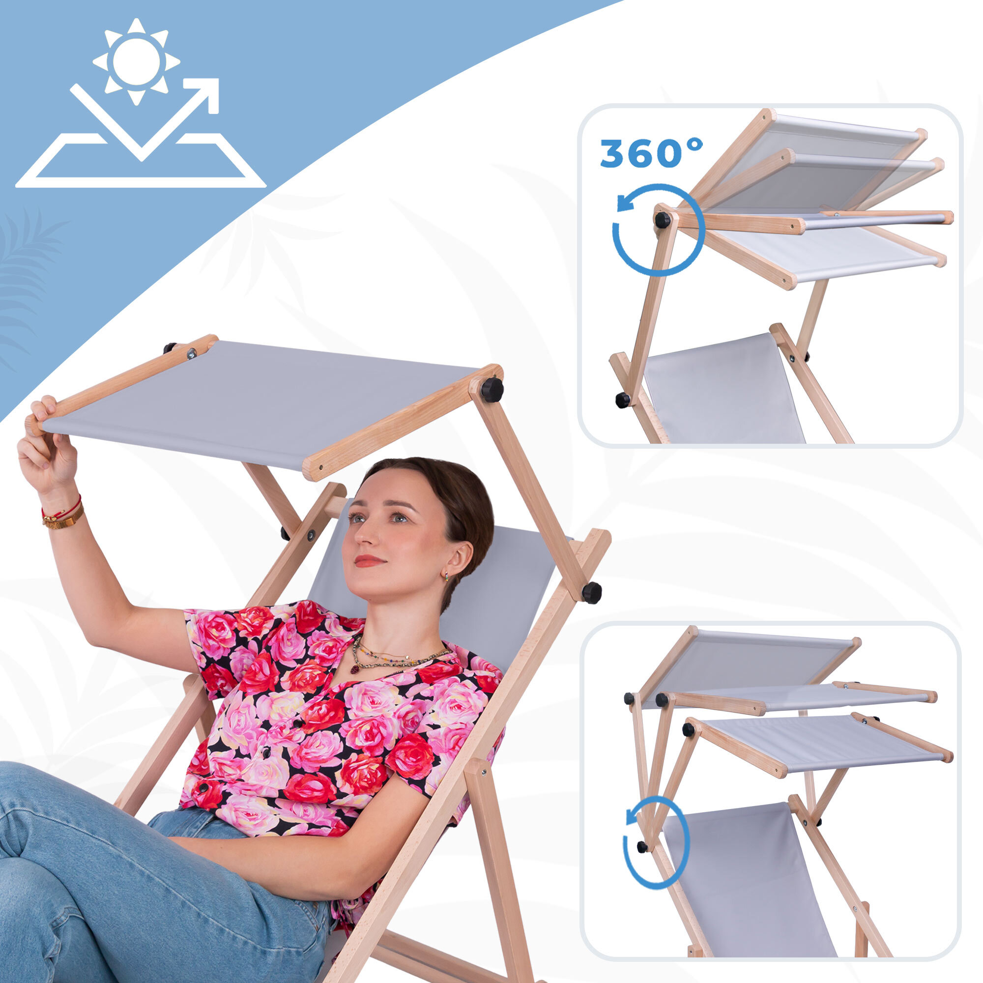 Leżak drewniany z daszkiem i podnóżkiem Plum