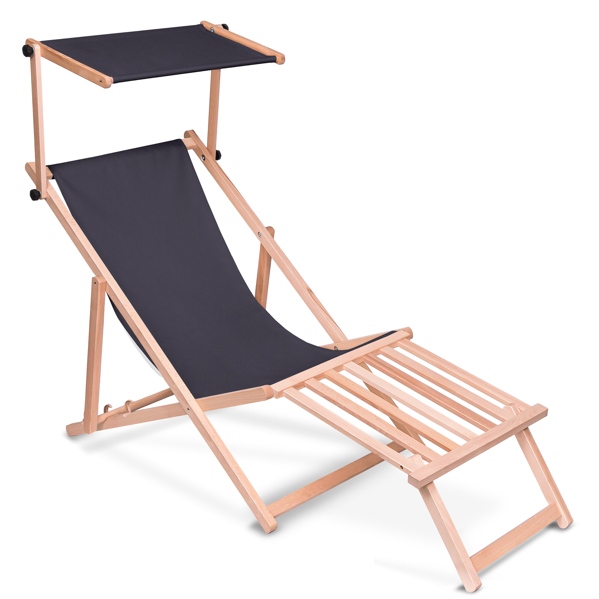 Leżak drewniany z daszkiem i podnóżkiem drewnianym Charcoal