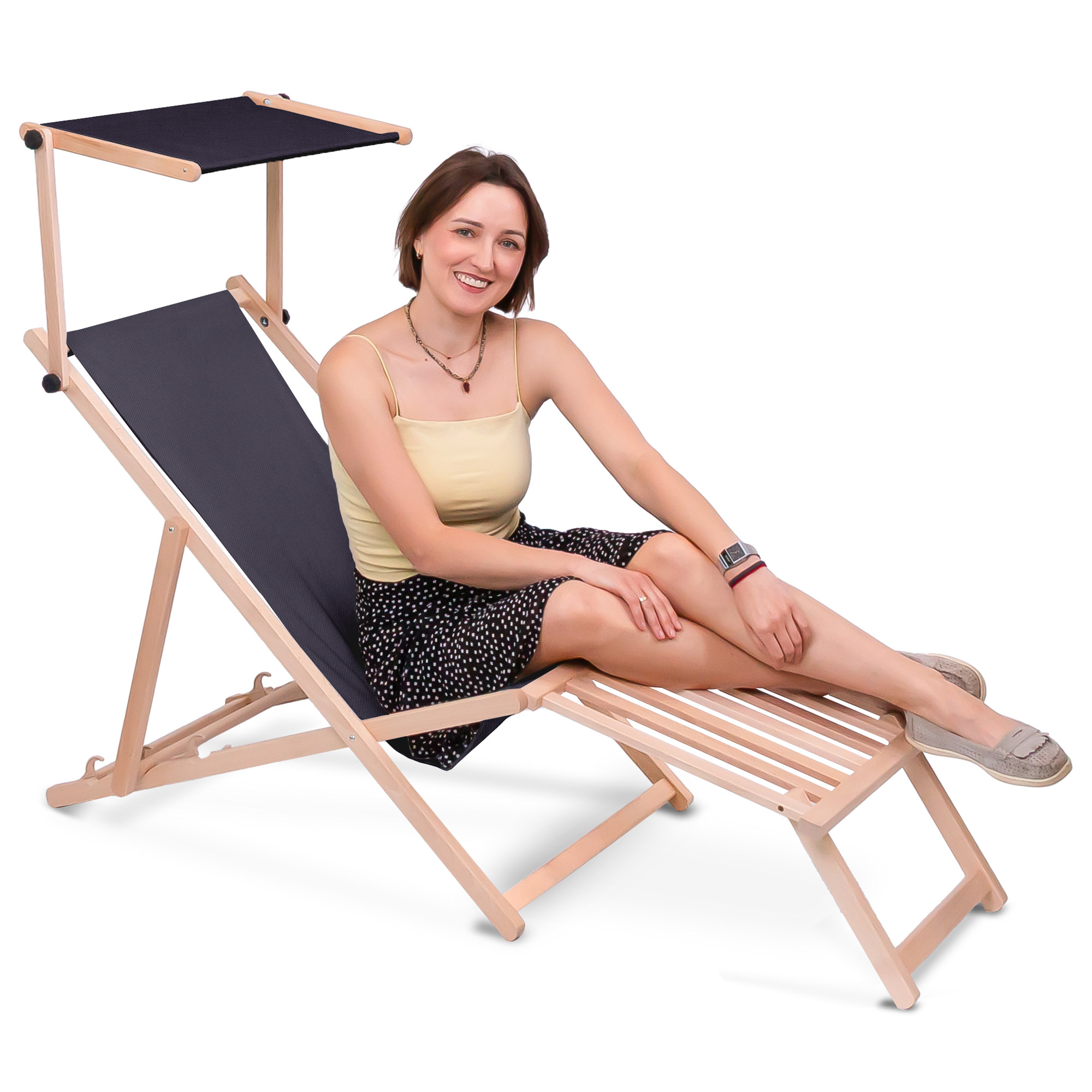 Leżak drewniany z daszkiem i podnóżkiem drewnianym Charcoal