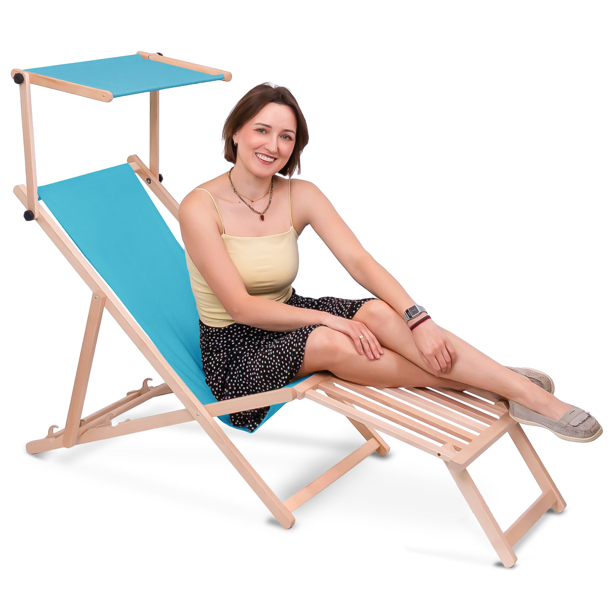 Leżak drewniany z daszkiem i podnóżkiem drewnianym Sky