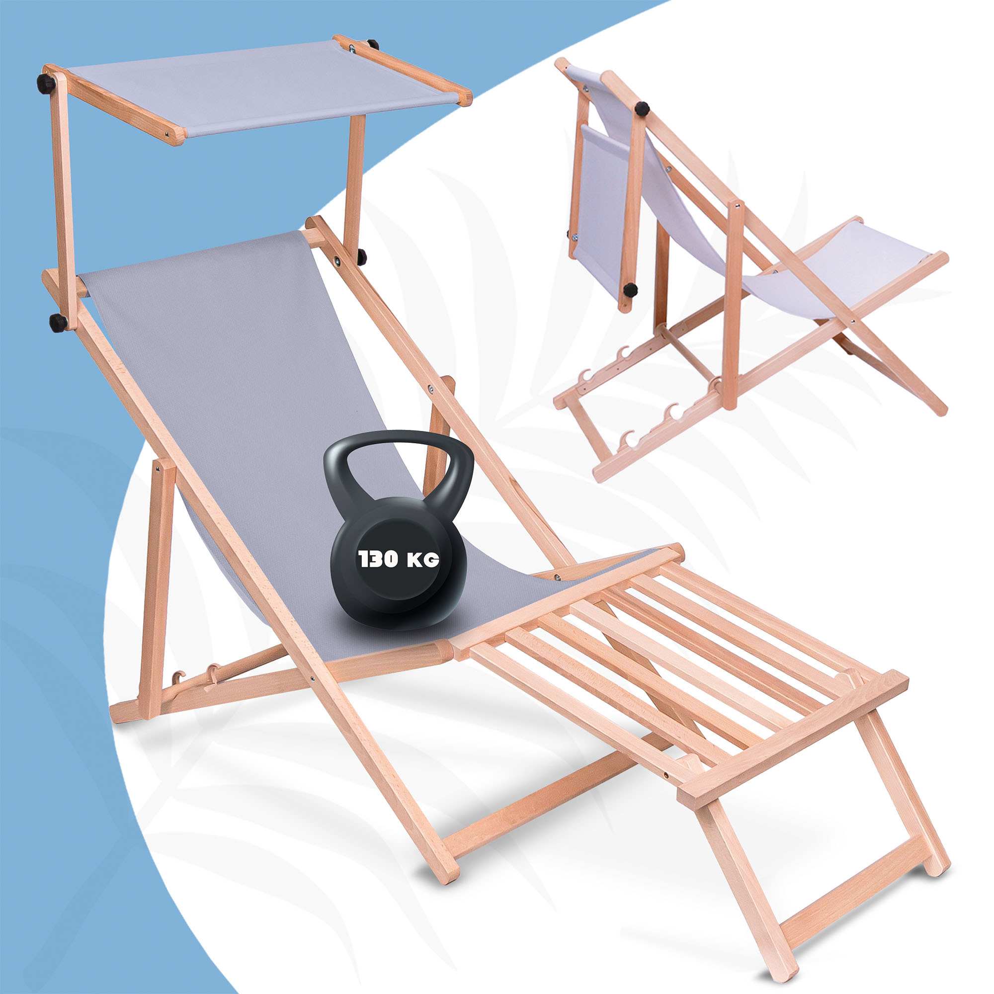 Leżak drewniany z daszkiem i podnóżkiem drewnianym Sky