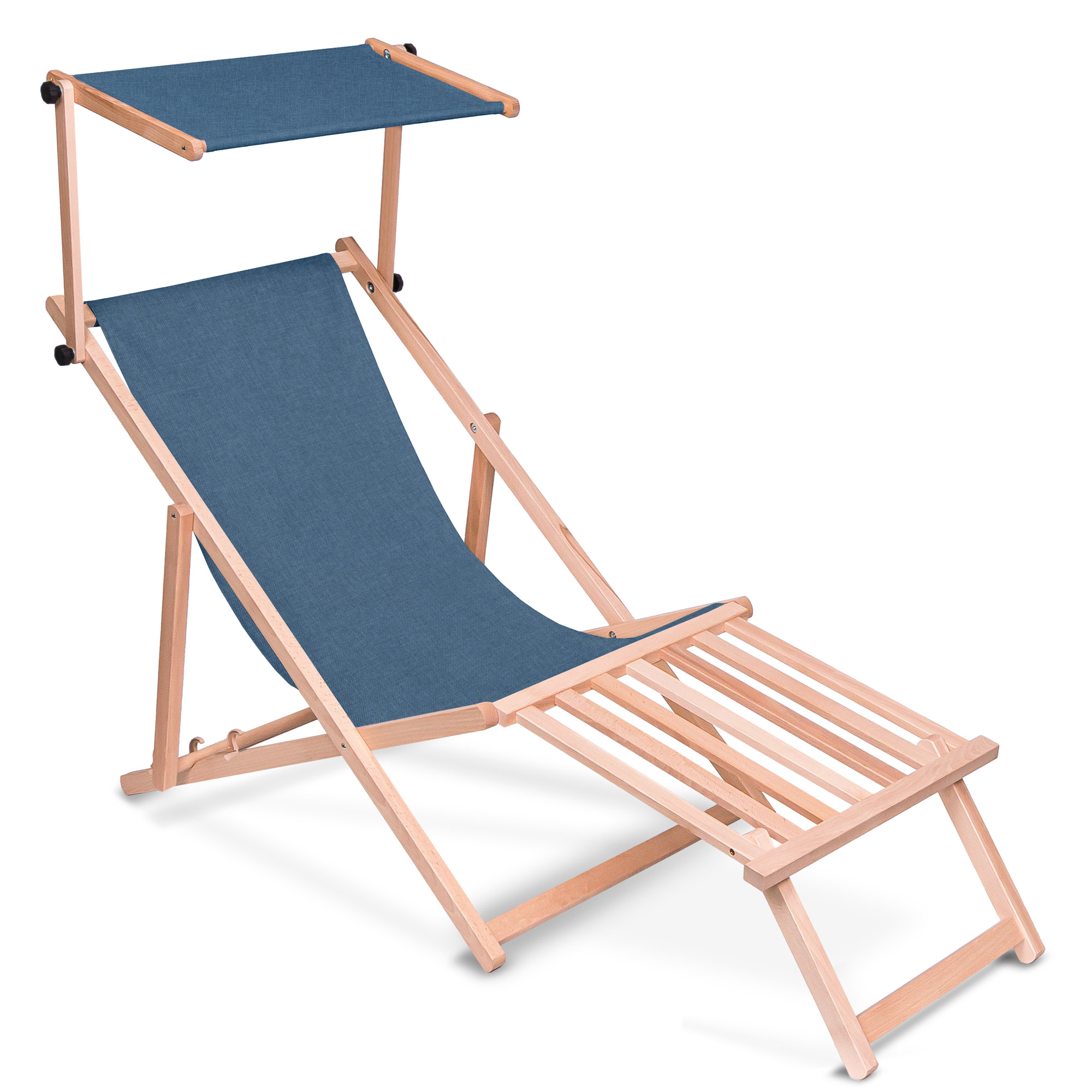 Leżak drewniany z daszkiem i podnóżkiem drewnianym Imitacja Lnu Denim Dream