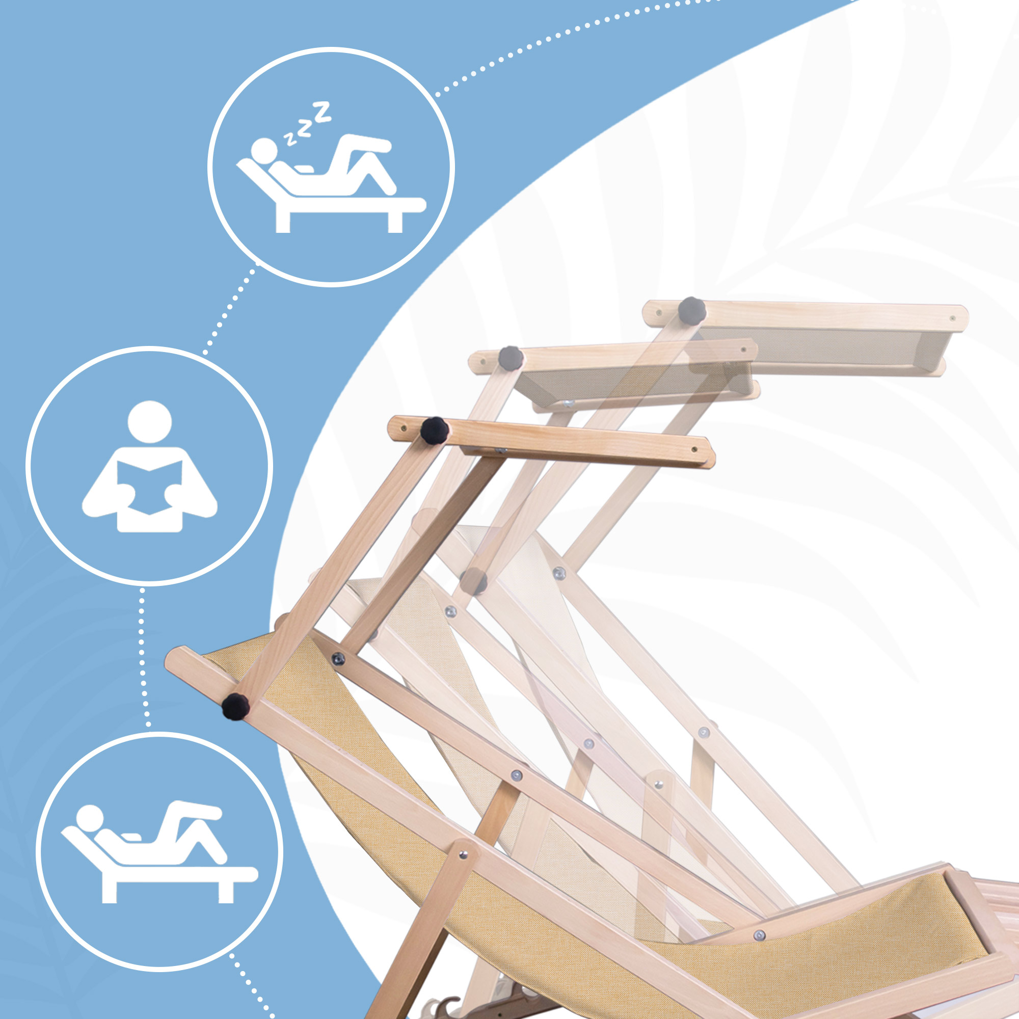 Leżak drewniany z daszkiem i podnóżkiem drewnianym Imitacja Lnu Denim Dream